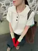 Suéter de Punto Estilo Coreano con Cuello Polo de Primavera para Mujer, Manga Corta, Corte Holgado, Adelgazante, Suave y Versátil, Nuevo Top Pulóver de Otoño e Invierno