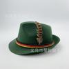 Sombrero de jazz de fieltro gris alemán al por mayor de fábrica, sombrero de fieltro Oktoberfest no tejido con pluma, sombrero de escenario