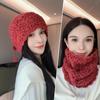 Versión coreana de otoño e invierno de un sombrero de doble uso, bufanda hueca con estrella, gorra fría de felpa cálida, para circunferencia de cabeza grande, gorra de lana tejida