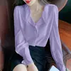 Nueva Moda Coreana de Primavera y Otoño, Diseño Versátil de Moda con Elegantes Mangas Abullonadas y Única Blusa Base de Gasa de Manga Larga