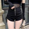 Tamanho grande gordinho menina cintura alta cordão preto apertado design sentido shorts mulheres verão novo slim-fit alongar super short hot pants