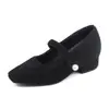 Elegantes Zapatos Mary Jane de Estilo Francés con Correa de Perlas, Aumento Oculto de Altura y Tacones Gruesos, Cómodos para el Trayecto, en Gamuza