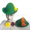 Chapéu semente de melão de feltro verde Chapéu verde de São Patrício Chapéu Hobbit Celtics decoração de flor com pena