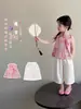 Roupa de Verão 2026 Novo Estilo para Meninas Hanfu Roupa Chinesa Tradicional de Verão Infantil Bebê Muito Bonito Conjunto de Duas Peças Estilo Fino