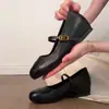 Zapatos Mary Jane de cuero con punta redonda, estilo retro francés, con correa de hebilla, zapatos de mujer versátiles de corte bajo con aumento interno de altura.