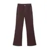 Pantalones de micro-jean marrones sin forro polar para mujer, nuevos de primavera y otoño 2025, de cintura alta, ajustados, acampanados