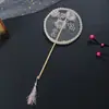 Leque redondo Hanfu antigo para crianças com cabo longo Leque de Palácio retrô leque diy bronzeamento leque antigo diâmetro 16cm leque redondo de presente
