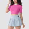 Camiseta Deportiva de Running para Mujer de Secado Rápido Manga Corta de Nylon Ajustada Ropa para Pilates Yoga Transpirable Top de Manga Corta para Fitness