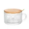 Vaso de Vidrio Retro con Relieve de Girasol de Alta Apariencia para Uso en Casa, Taza de Café con Leche con Asa, Taza para Desayuno de Avena