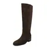 Botas de gamuza para mujer de caña alta, nuevo estilo coreano de invierno, punta redonda, botines slip-on de tacón medio, botas de mujer rectas hasta la rodilla