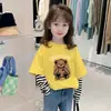 Camiseta Estampada de Desenho Animado Infantil para Primavera e Outono, Algodão Puro, Unissex, Corte Solto, Versátil, Blusa Elegante de Manga Longa