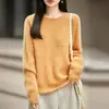 Suéter de malha de lã sem costura para mulheres, outono e inverno, estilo retrô, caimento solto, mangas compridas, top casual de base