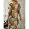 Foto Real de Comércio Exterior Transfronteiriço 1688 Vestido de Verão Manga Curta Gola V Patchwork Floral Comprimento Médio Estilo Europeu e Americano