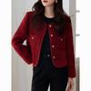 Nova Jaqueta Burgundy Slim-Fit Resistente Estilo Chanel para Mulheres, Top de Tweed Elegante Versátil Francês para Socialites para Primavera e Outono