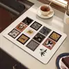 Alfombrilla absorbente para encimera de cafetera de tierra de diatomeas estilo retro americano, alfombrilla de drenaje para cocina, alfombrilla para secar platos, alfombrilla aislante térmico anti-quemaduras