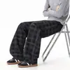 Pantalones de cuadros negros y grises Cleanfit, colección de otoño para hombre, corte holgado, pierna recta, pierna ancha con caída fluida, pantalones largos casuales de moda