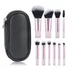 Set de brochas de maquillaje portátil de 10 piezas multicolor con mango corto y bolsa de almacenamiento, brocha para rubor, brocha para polvos, nailon, asequible y portátil