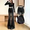 Jeans retro negros y grises para mujer, no ajustados, nuevo estilo de otoño, de doble botón, holgados, adelgazantes, de cintura alta, pantalones acampanados de largo completo