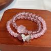 Pulsera de Múltiples Círculos de Cuarzo Rosa, Cubo de Azúcar de Cristal Rosa Natural, Pulsera Apilable de Doble Círculo de Cristal de Fresa, Regalo Pequeño y Fresco para Mejores Amigas