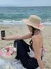 Sombrero de paja con lazo estilo balneario de primavera para mujer, sombrero para el sol al aire libre de verano, sombrero para el sol de playa