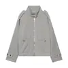 Novedad de Otoño Estilo Europeo y Americano Cuello Alto Chaqueta Corta para Mujer Cremallera con Hebilla Metálica Chaqueta Suelta Textura de Lana Top