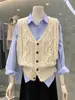 Suéter Colete Cardigan Retrô de Tricô Cinza Feminino Design de Primavera e Outono Peça de Camada Superior