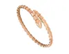 Baojia Plata 925 Versión Alta Pulsera de Tres Anillos Hueso de Serpiente Completa con Diamantes Anillo Abierto Elástico Individual con Diamante en la Cola Pulsera de Serpiente