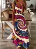 2026 Nuevo Vestido Largo de Estilo Europeo y Americano con Escote en V y Tirantes con Estampado 3D, Vestido de Playa para Vacaciones para Mujeres, Vestido Suelto Acampanado de Verano