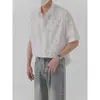 Camisa blanca jacquard hueca tridimensional para hombre, verano, simple, color liso, manga corta, sentido de matón, guapo, camisa casual