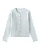Cárdigan corto de punto a rayas para mujer, nuevo estilo otoño/invierno 2026, holgado y favorecedor, con cuello redondo y mangas largas, hecho de algodón