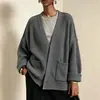 Casaco de malha clássico europeu e americano transfronteiriço, novo cardigã de malha simples e solto com bolso para mulheres plus size outono e inverno