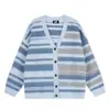 Cárdigan de punto a rayas estilo retro americano, unisex, nueva colección de otoño, suéter holgado y casual, moderno