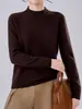 Suéter de cachemira suave y cómodo para mujer, cuello alto medio, manga larga, color liso, adelgazante, alta elasticidad, adecuado para el trabajo, cálido, prenda interior de punto