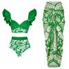 Biquíni de Cintura Alta com Babados Mini, Cor Lisa, Costura Estampada 2025 Amazon Aliexpress Roupa de Banho Novo Estilo 2773
