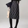 Falda de Cuadros Gruesa para Mujer, Nuevo Estilo Otoño e Invierno, Falda de Invierno Súper Elegante para Figuras Pequeñas, Falda Recta Única y Hermosa con Abertura