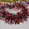 Tiras decorativas navideñas, con bordes blancos encriptados y borlas brillantes, para decoraciones de fiestas festivas y arreglos de guirnaldas