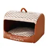 Cama para Perro tipo Cajón con Polar Adicional para Calidez en Invierno, Cama para Gato Espaciosa Semi-Cerrada, Cama para Perro de Cuero Texturizado, Hecho a Medida