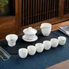Juego de Porcelana de Jade Blanco Chino para Té Kung Fu Simple Actividades de Oficina en Casa Regalo de Negocios de Alta Gama Impresión de Logotipo