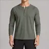 Camiseta Masculina Henley Waffle de Manga Longa com Mangas Raglan, Camisa Básica Casual, Top de Outono e Inverno para Comércio Exterior