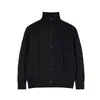 Suéter cardigan masculino de malha trançada com gola alta e botões para outono e inverno, estilo europeu e americano moderno, cor sólida, jaqueta de malha canelada solta