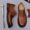 Sapatos Masculinos de Couro com Biqueira Larga, Bico Redondo, Dedão Largo, Couro Genuíno Goodyear, Sapatos Derby Formais Estilo Britânico, Sapatos Masculinos de Couro de Vaca Lavado Resistentes