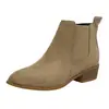 Botas Chelsea retrô marrons de camurça transfronteiriças com painéis elásticos, zíper lateral, salto grosso, efeito emagrecedor, botinhas de tornozelo femininas para o dia a dia