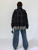 Jaqueta Masculina de Tecido Xadrez com Recortes Estilo Pequeno Chic Americano Design Falso de Duas Peças Tendência Solta Outwear de Algodão