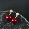 Pendientes de botón para oreja estilo Retro Hong Kong con microincrustaciones de circonita y perla color vino tinto, elegantes, dulces, de alta gama, versátiles, estilo occidental