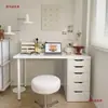 Escritorio para dormitorio de niñas, uso doméstico, escritorio de computadora moderno, tocador integrado, escritorio de estudio color crema, escritorio para trabajar y escribir