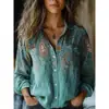 2026 Roupas Femininas Amazon Europeias e Americanas Transfronteiriças Primavera e Verão Nova Camisa Casual Estampada Retrô de Manga Longa Camisa de Linho de Bambu