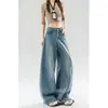 Jeans vintage de cintura alta e perna larga para mulheres, novo estilo outono, calça solta de perna reta comprimento total para o trabalho