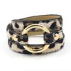 Anillo de moda europeo y coreano pulsera de pelo de caballo con estampado de leopardo pulsera simple de imitación de cuero PU para mujer joyería de mano con hebilla redonda de aleación