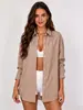 Nueva camisa de rayas verticales estilo europeo y americano transfronteriza para mujer, holgada y casual, con cuello de solapa, mangas largas y diseño de longitud media, adecuada como capa exterior para protección solar
