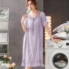 Novo vestido de noite de seda estendido para Primavera e Verão estilo princesa coreana pijama doce com babados fora do ombro roupa de casa